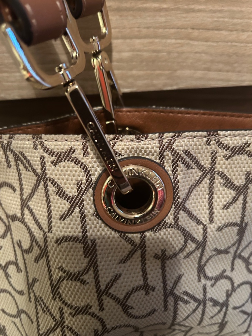 Calvin Klein Brown and Ivory Signature Logo Tote - Picture 3 of 11